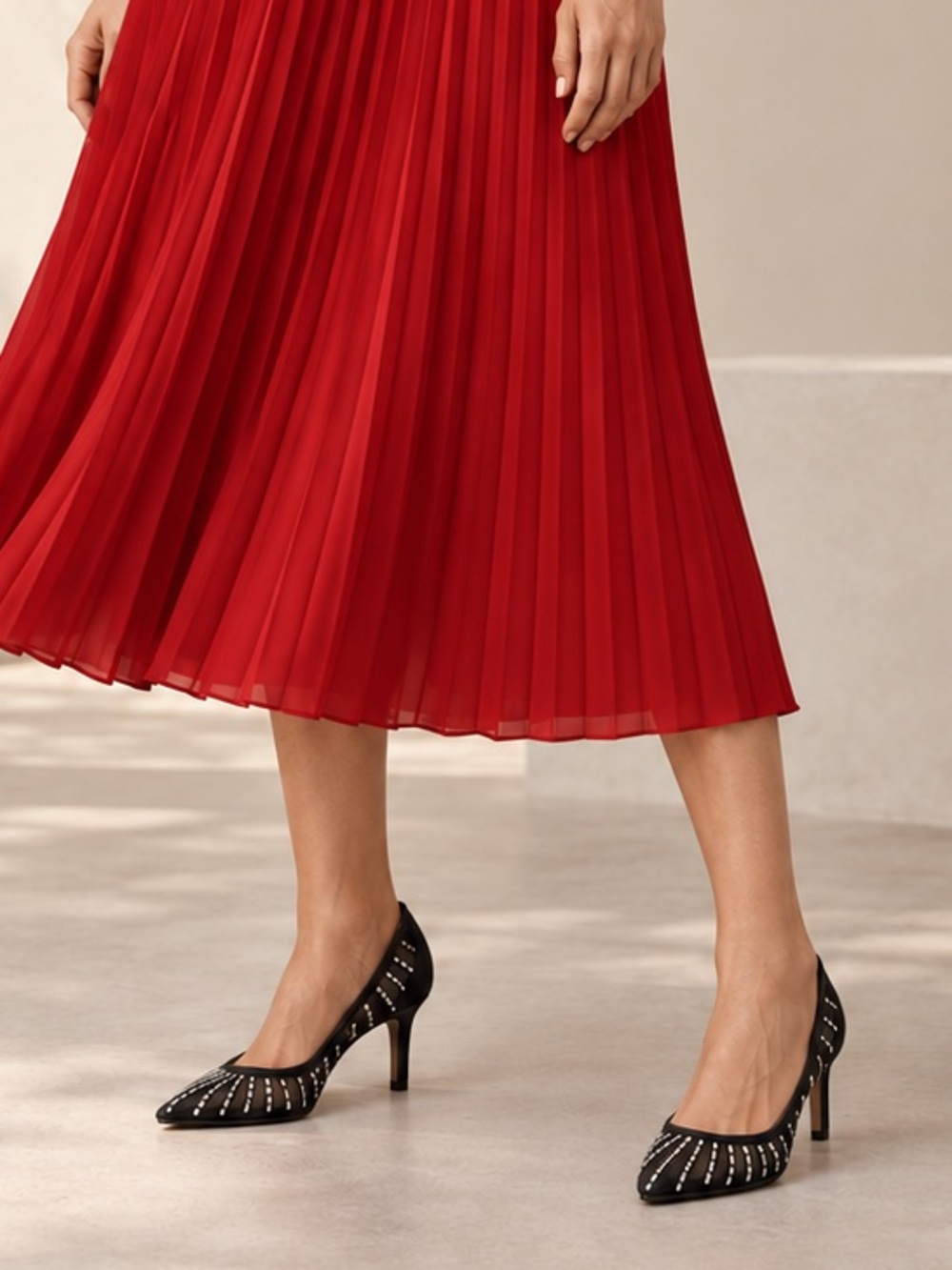Paolo Black Pointed Cutout Kitten Heel Pumps with Silver Accents
